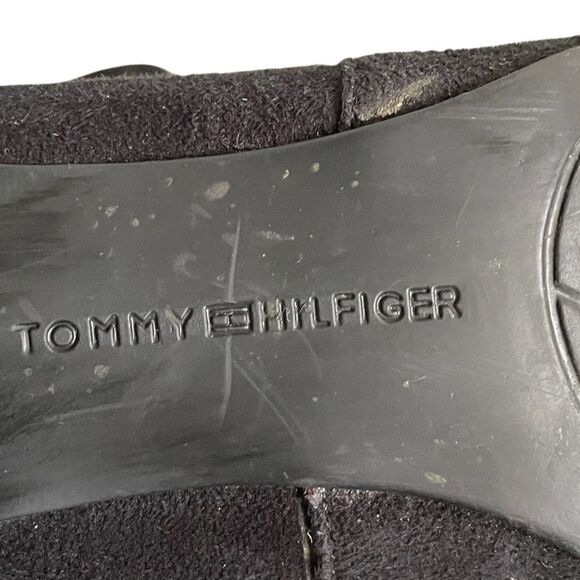 TOMMY HILFIGER Black Faux Suede Pull On Ankle Boots Heel  10 - Picture 11 of 12